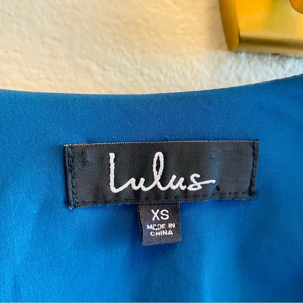 Lulus Dalton Teal Blue Floral Print Ruffled Wrap Dress - Picture 6 of 7